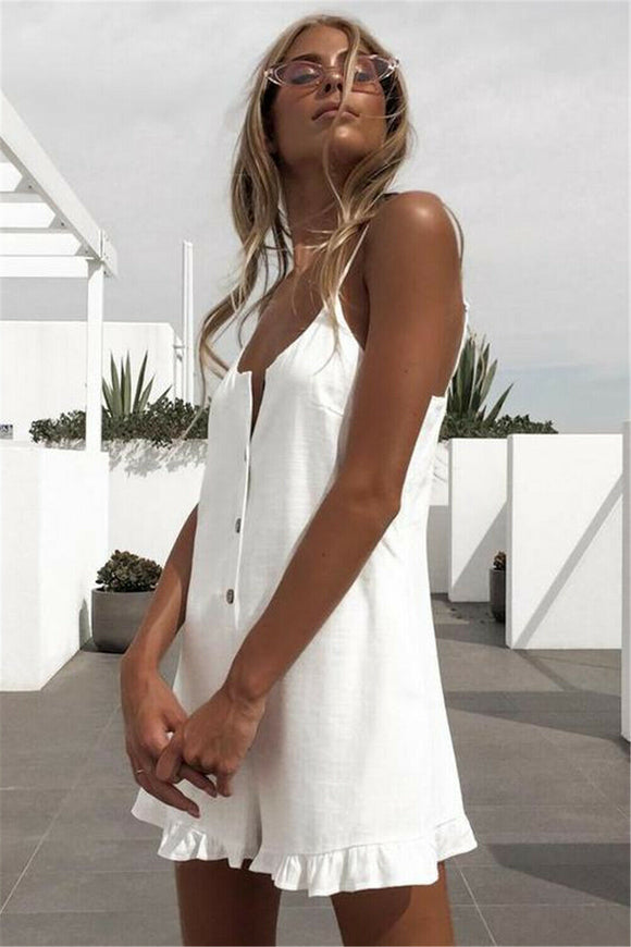 Women's Summer White Sleeveless Romper Sun Dress