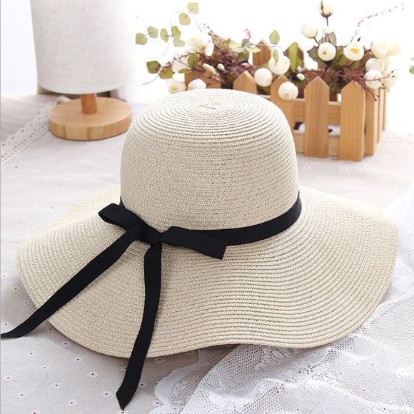 Women's Foldable Wide Brim Beach Floppy Straw Sun Hat