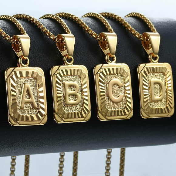 Gold Initial Plaque Pendant Necklace
