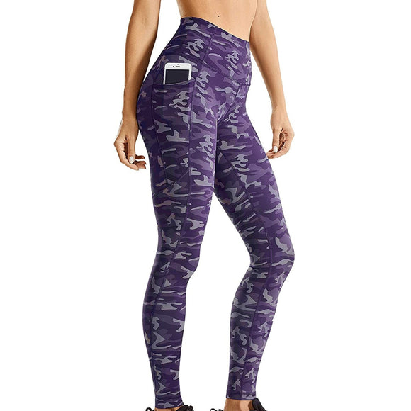 High Waisted Camo Print Yoga Pants Leggings Purple or Black